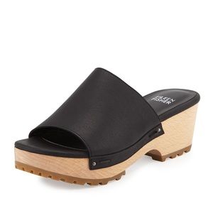 Eileen Fisher Wood Leather Clog Mule, Black
